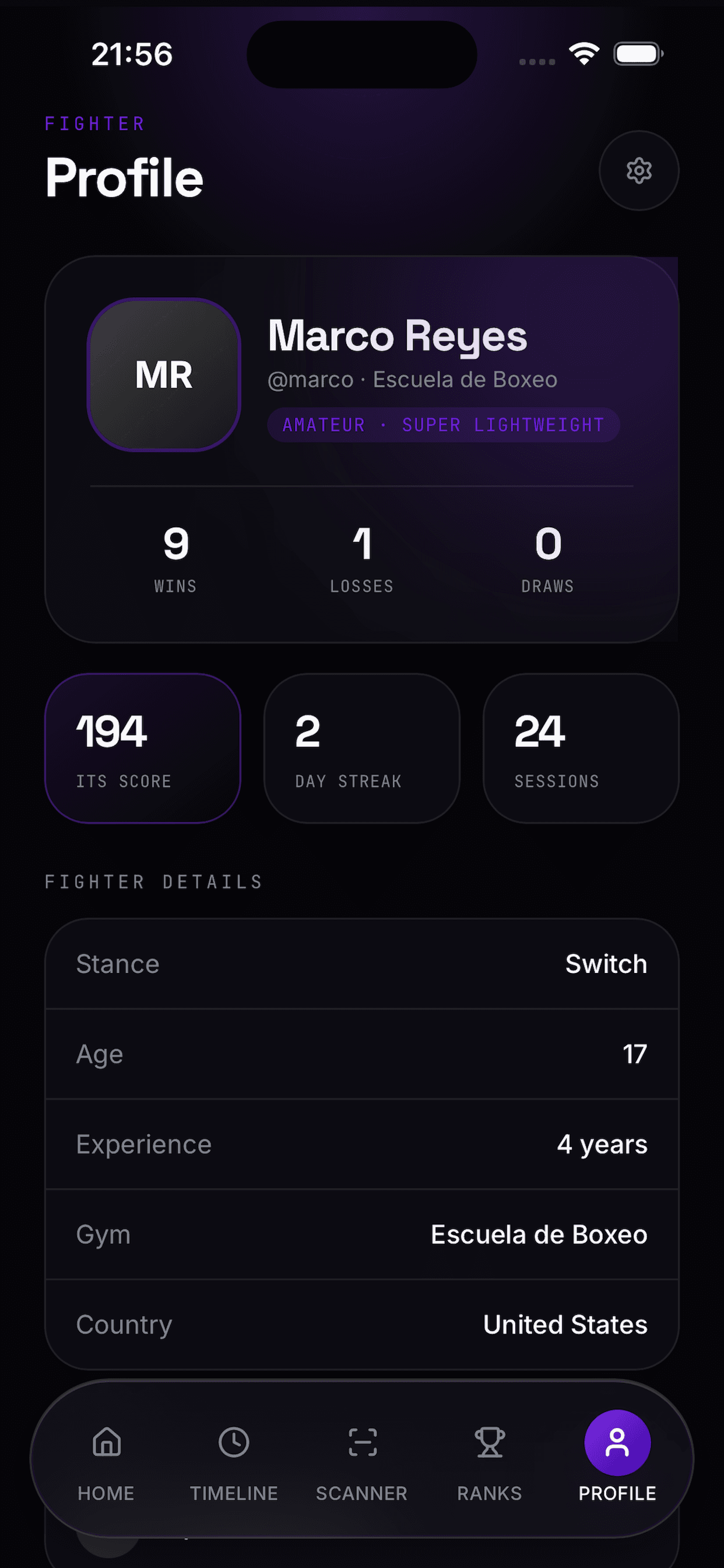 Profile screen