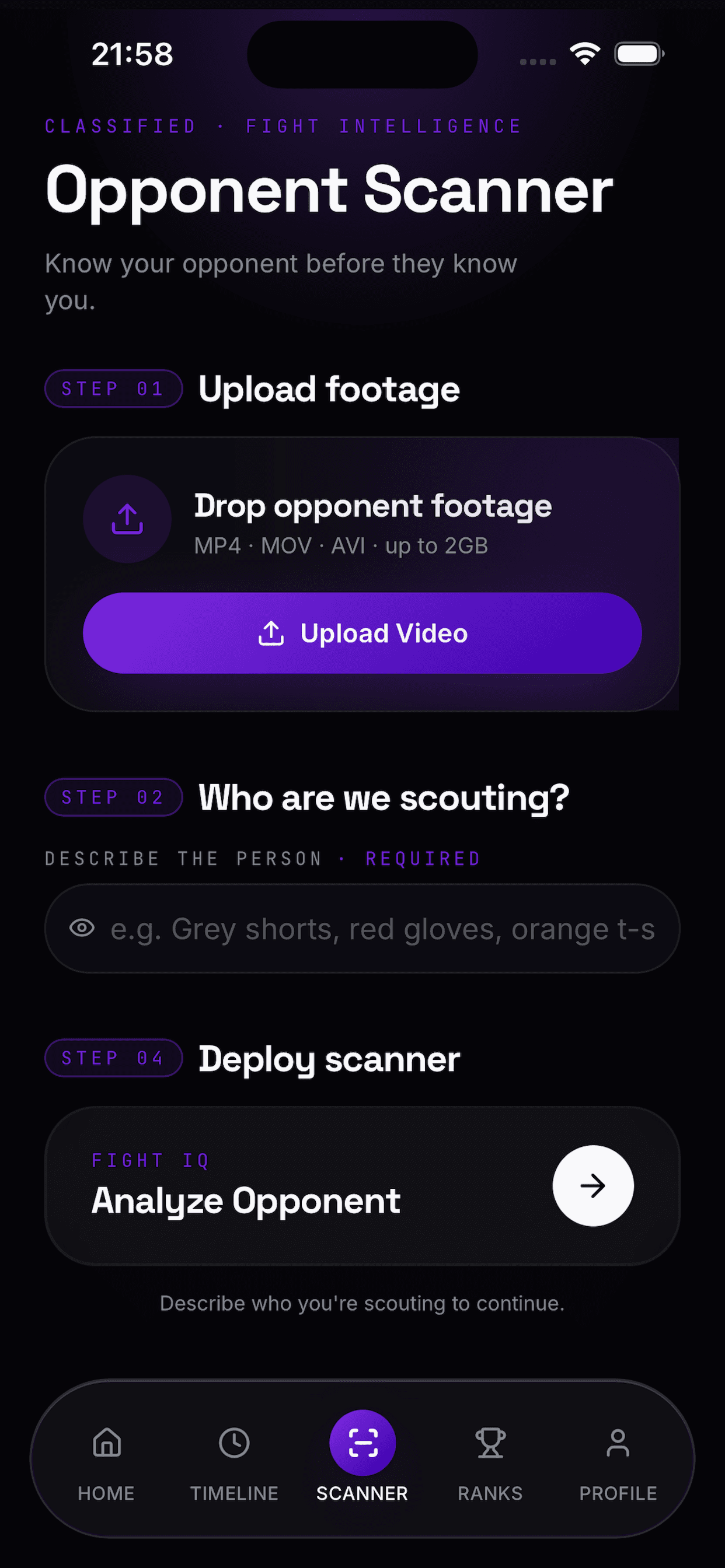 Opponent Scanner screen
